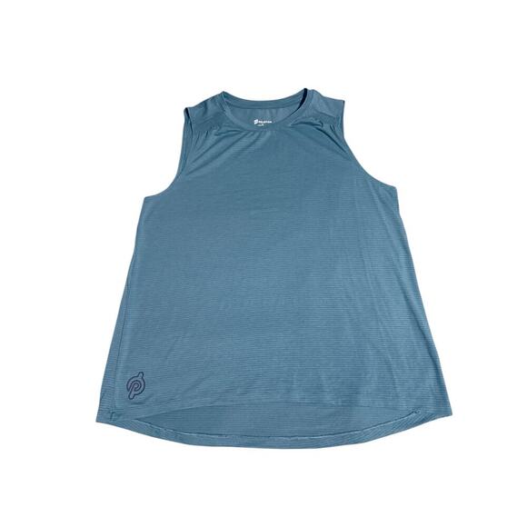 Peloton Size XL Women Athletic Tank Top Thin Striped Blue Sleeveless Smocked - Picture 1 of 7